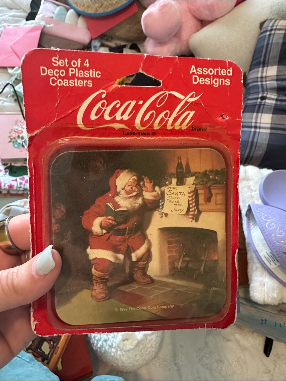 Vintage Coca Cola Red Santa Deco Plastic Coasters - Set of 4